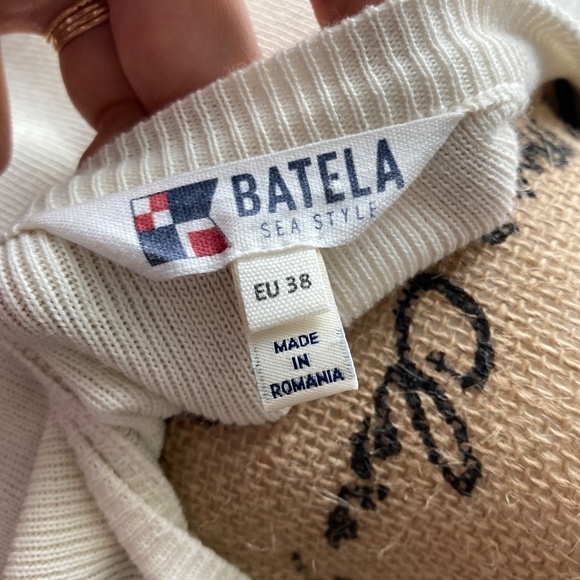 Batela Sea Style Striped Navy and White Nautical Shirt with Anchor Buttons Wool - Picture 5 of 7